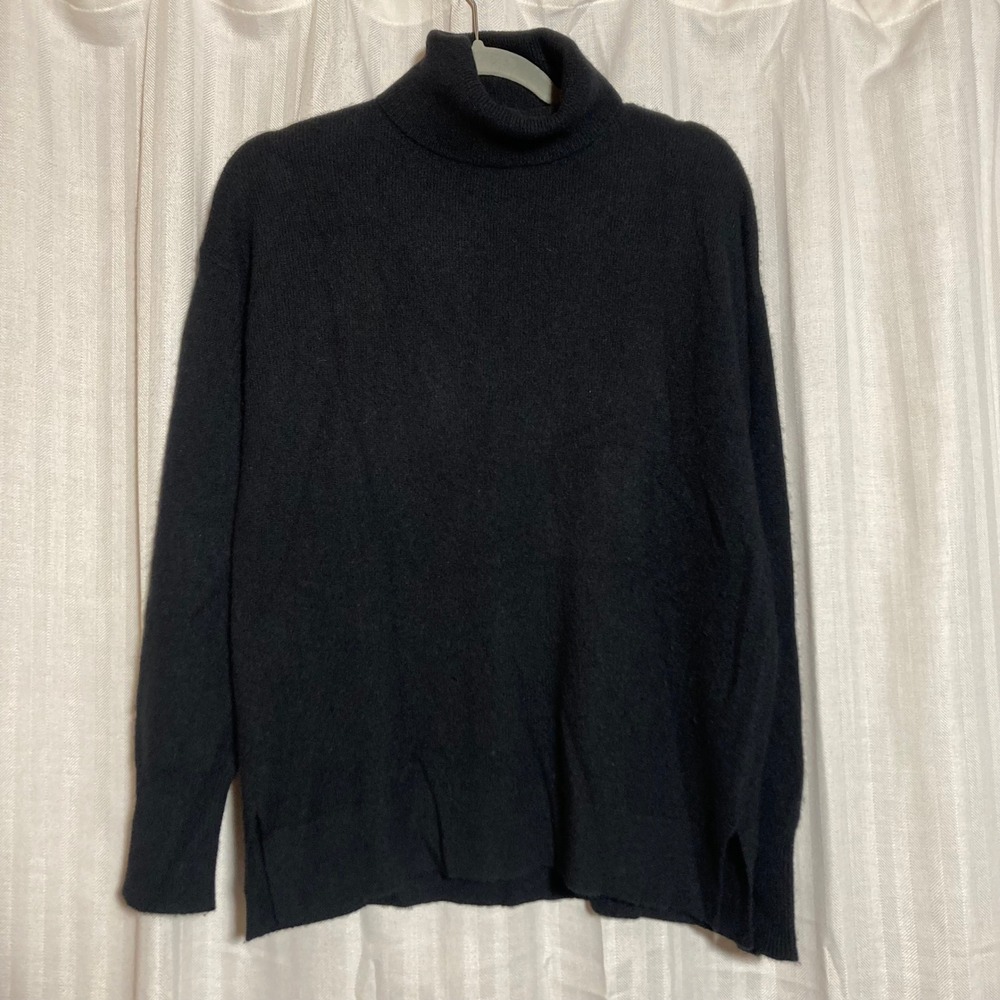 Halogen Womens Black 100% Cashmere Turtleneck Sweater Side Slit Small HA393675MI